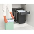 Cos de gunoi incorporat, Brabantia, Sort&Go, 2x15 L, 48.1x31.9x43.1 cm, polipropilena, gri inchis/verde jad