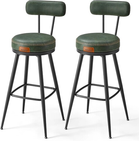 Set 2 scaune de bar, Vasagle, Ekho, 57x101 cm, otel/piele ecologica, verde forest