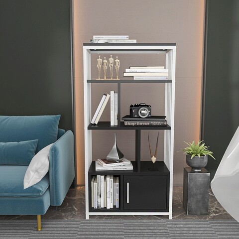 Corp biblioteca, Zena Home, Valero, 60x120x29.6cm, PAL melaminat, Alb / Antracit