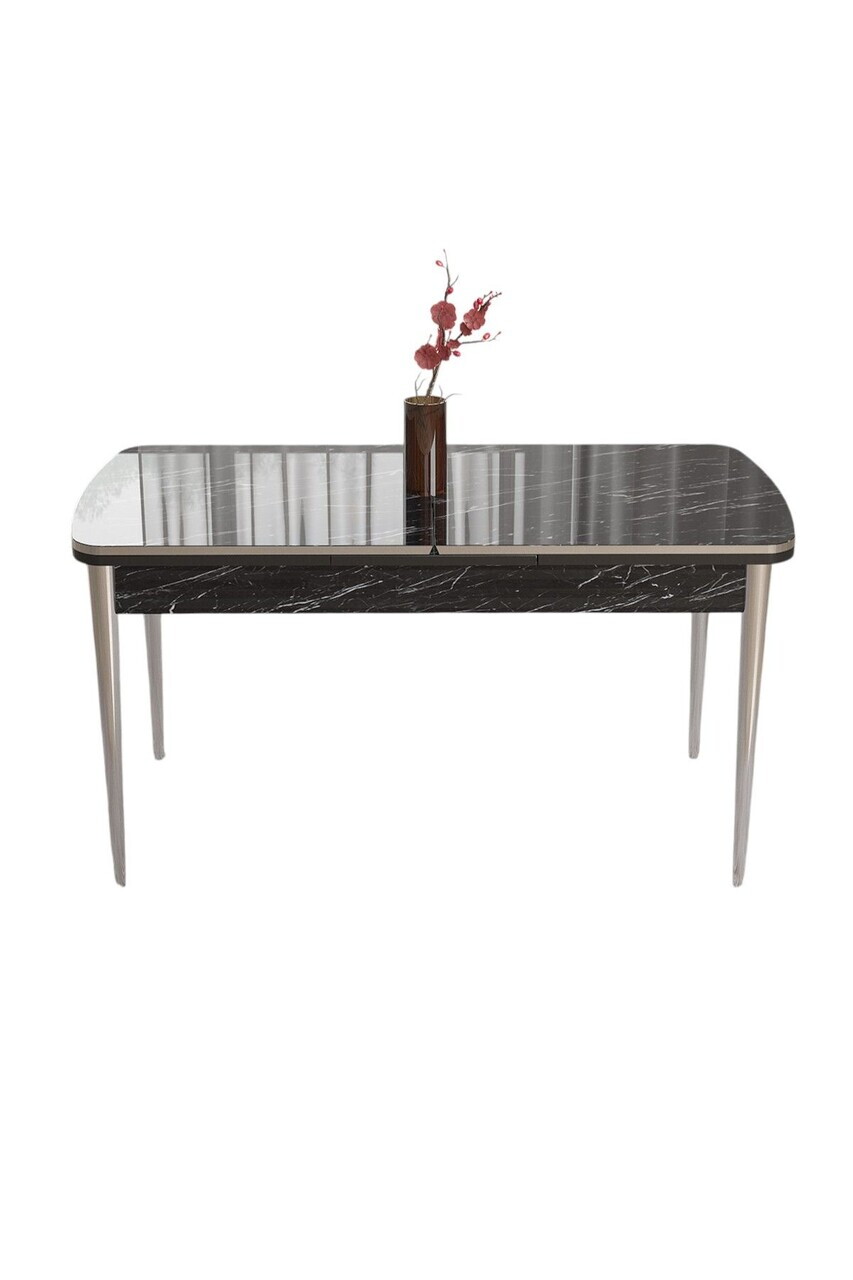 Masa extensibila, Hanah Home, Edaf, 80x78x132 cm, Model de marmură neagră / Crom — imaginea 2