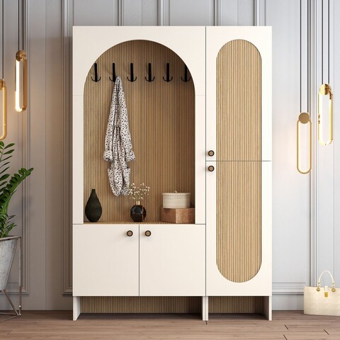 Cuier de perete, Hanah Home, Palermo Kl, 135x200.6x37 cm, PAL, Crem / Stejar