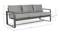 Canapea pentru gradina/terasa 3 locuri Merrigan, Bizzotto, 194x78x84 cm, aluminiu/tesatura impermeabila Ofelin, gri carbune