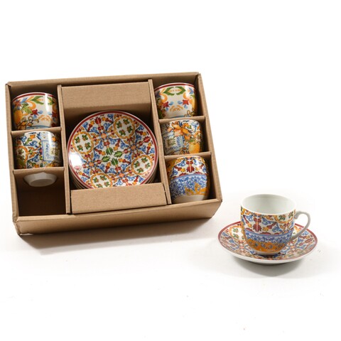 Set 6 cesti cu farfurie la terra del sole - 18691, mercury, 90 ml, ceramica, multicolor