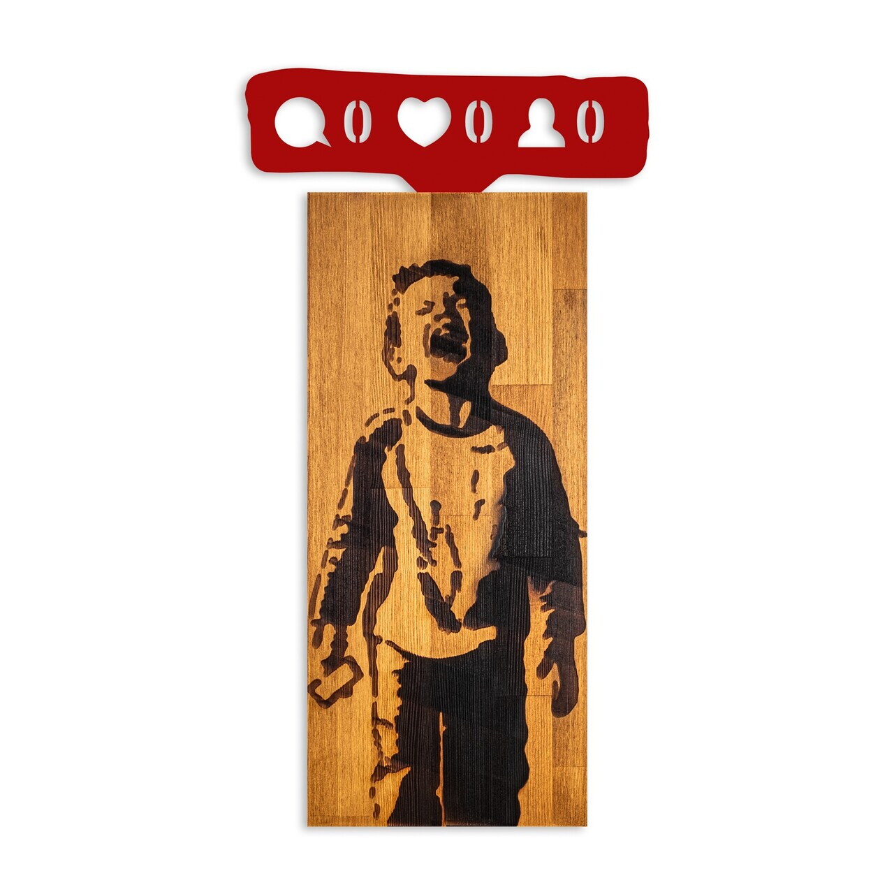 Decoratiune de perete, Banksy, Lățime: 36 cm Înălțime: 69 cm Adâncime: 3 cm, Nuc / Roșu — imaginea 5