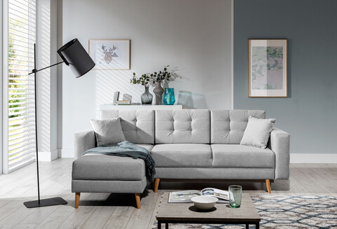 Coltar extensibil reversibil 3 locuri ELTAP, AsgL-23, Asgard, 248x162x93 cm, lemn/poliester, gri deschis