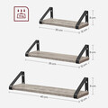 Set 3 rafturi de perete, Vasagle, Industrial Design, 40 cm/35 cm/30 cm, PAL/otel, gri
