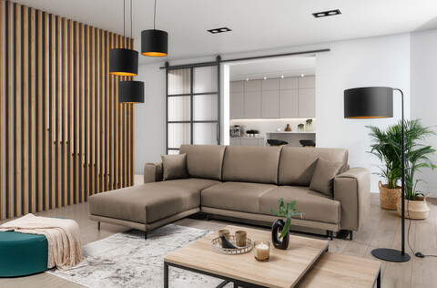 Coltar extensibil stanga 4 locuri ELTAP, LT-20NU, Dalia, 289x190x95 cm, lemn/poliester, maro deschis