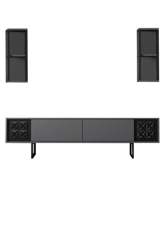 Comoda TV, Bexley, Black Line, 180x30x48 cm, PAL, Antracit / Negru