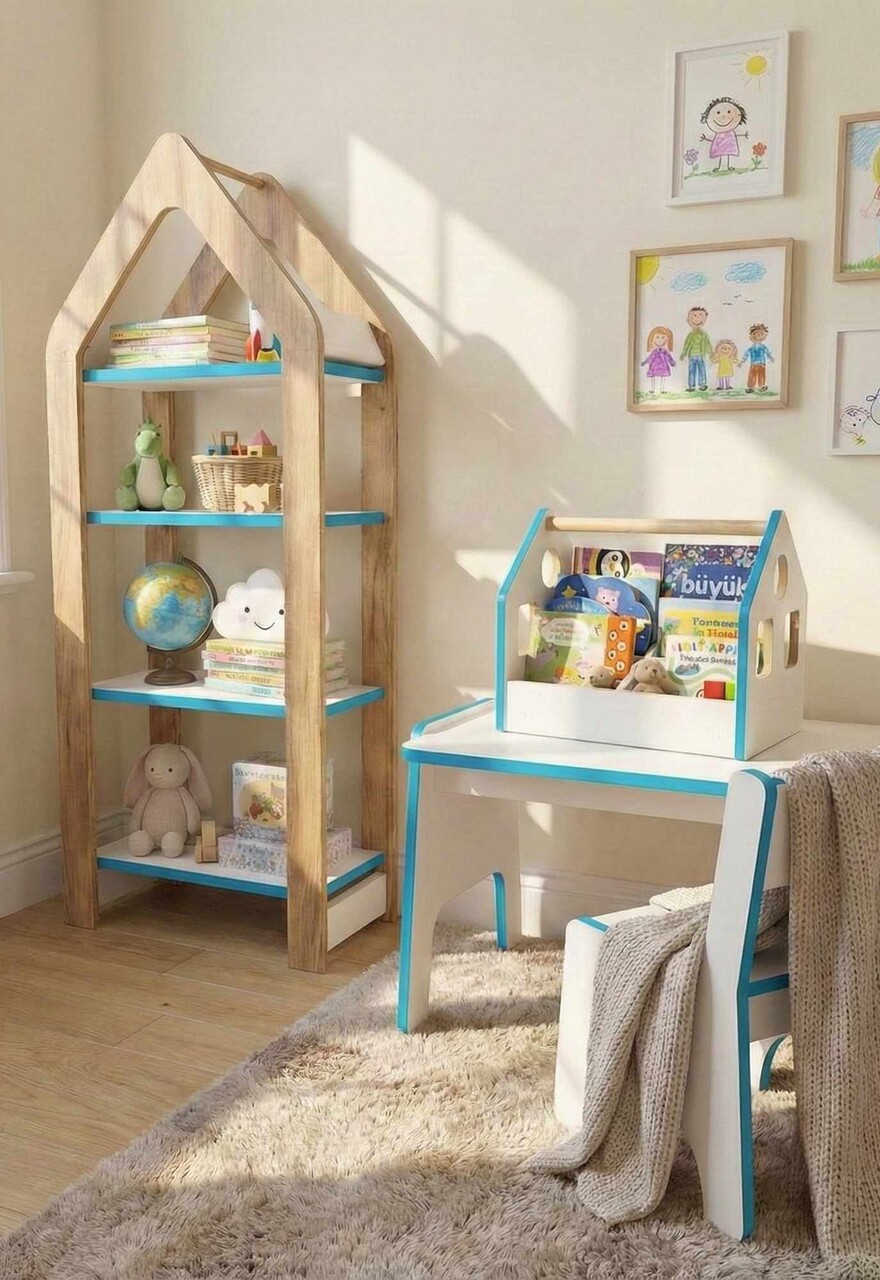 Set masa si scaun pentru copii, Hanah Home, Artmtktbchrset, Albastru/Alb - imagine 2
