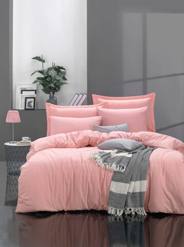Lenjerie de pat dubla, Fresh Color - Pink, EnLora Home, Bumbac Ranforce