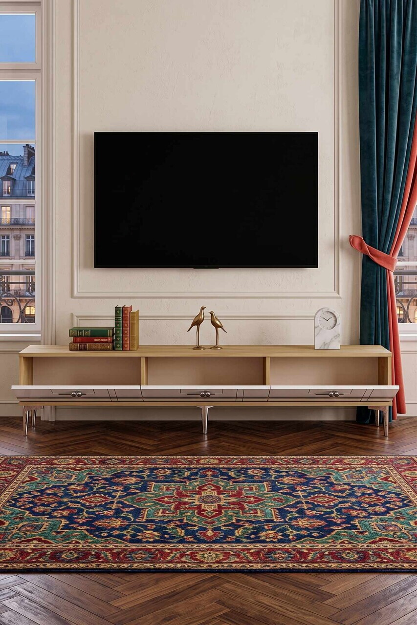 Comoda TV, Hanah Home, Ilay, 180x41x30 cm, Stejar Safir / Alb / Argintiu — imaginea 4