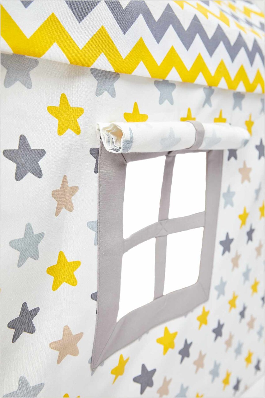 Cort de joaca pentru copii, Hanah Home, Wooden Tent, 95x114x90 cm, Alb / Galben - imagine 6