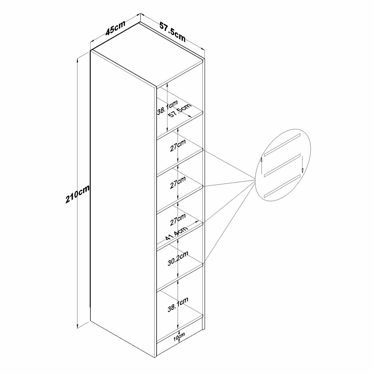 Dulap pentru haine, Hanah Home, BA302, 45x210x57.5 cm, Alb — imaginea 10