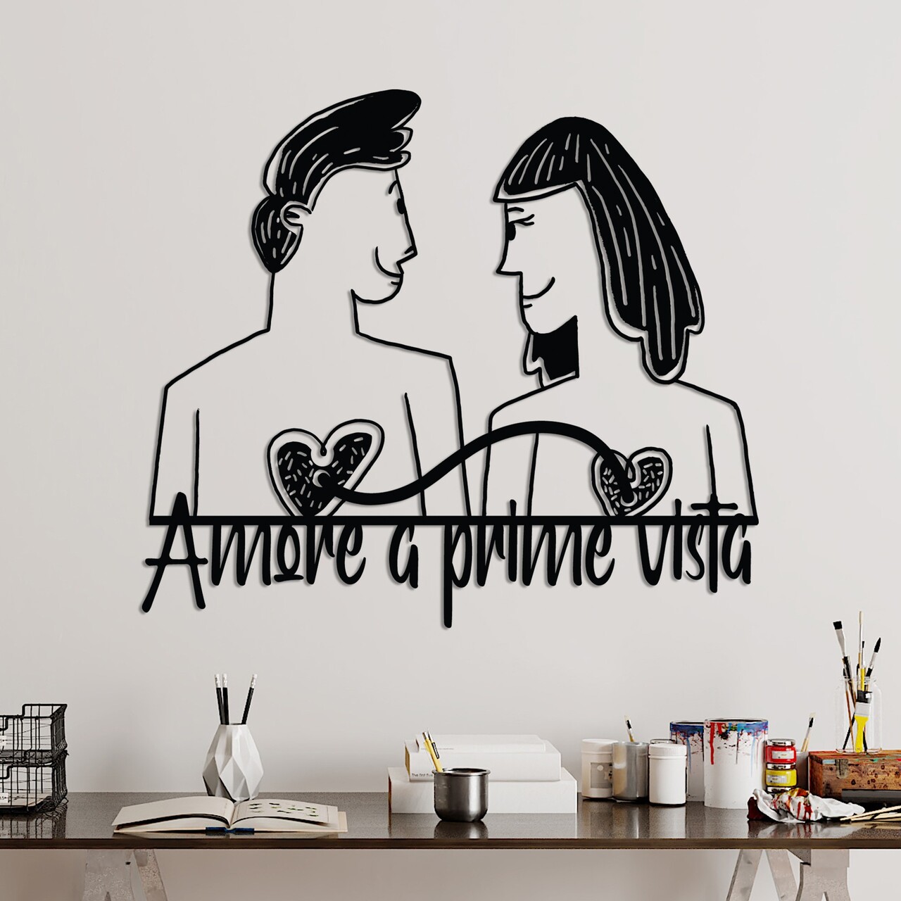 Decoratiune de perete, Amore Prima Vista 5, Dimensiuni: 56 x 49 cm, Negru