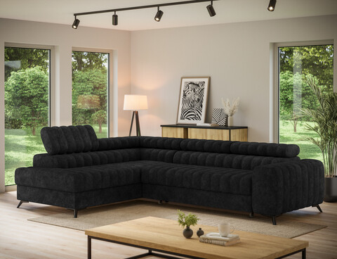 Coltar extensibil stanga 5 locuri ELTAP, LT-06AU, Kanedo, 269x204x86 cm, lemn/poliester, negru