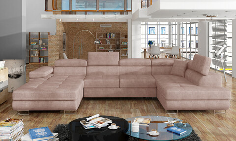 Coltar extensibil dreapta 6 locuri ELTAP, Rod-43, Rodrigo, 345x202x90 cm, lemn/poliester, roz deschis