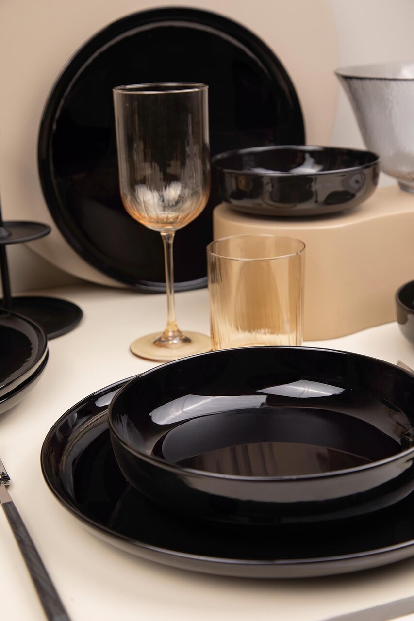 Serviciu de masa, Hermia, 710KTP9754, Portelan, Farfurie: 20 cm (4 bucăți), Negru
