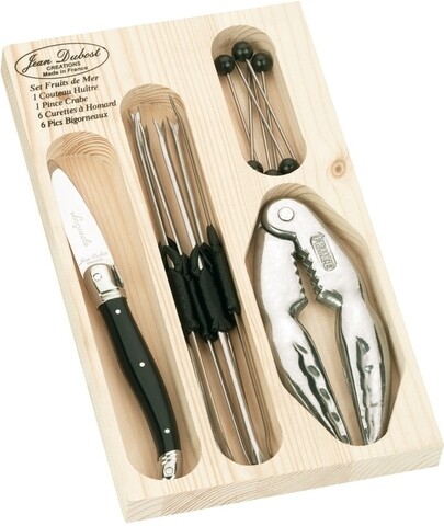 Set 4 ustensile pentru fructe de mare Laguiole, Jean Dubost, inox/lemn, negru