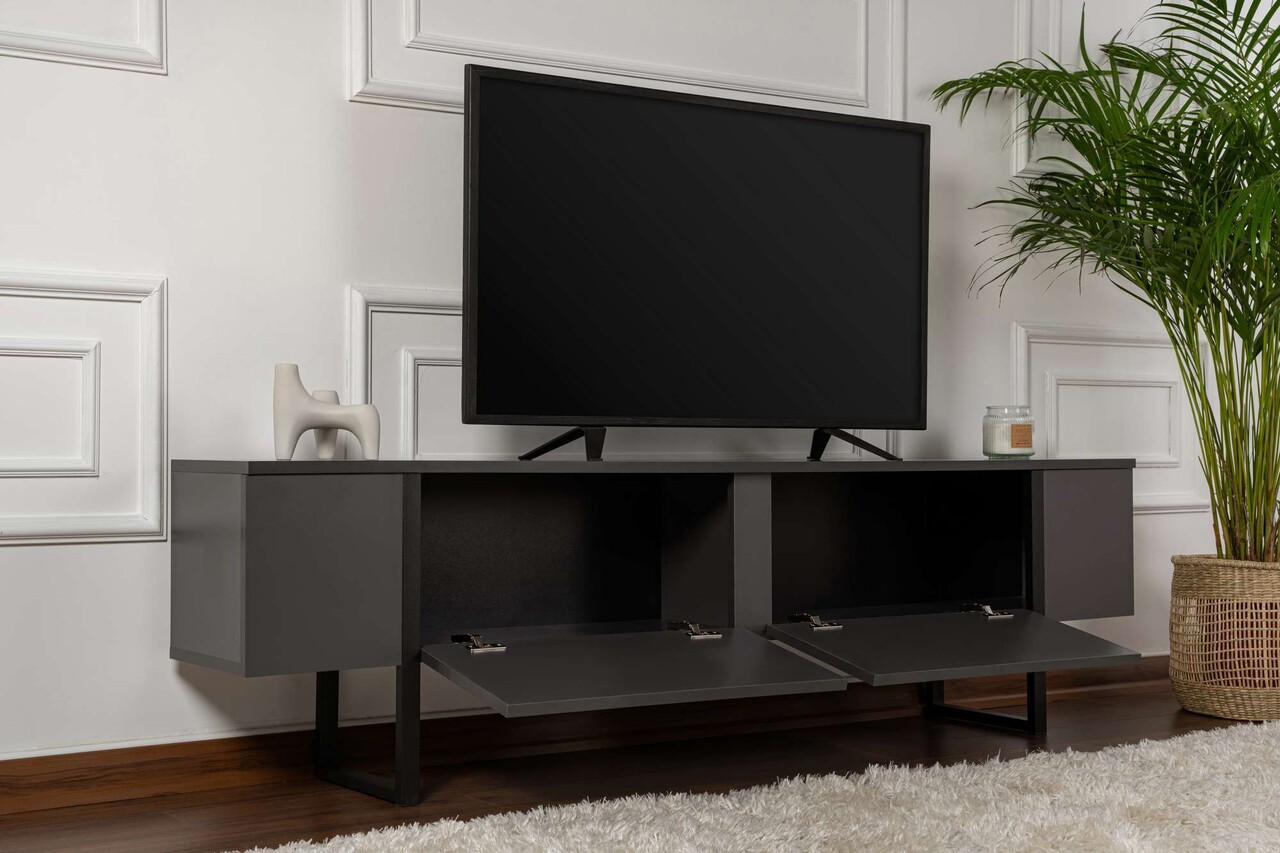 Comoda TV, Nordure, Serenity, 180x50x30 cm, Antracit / Negru - imagine 3