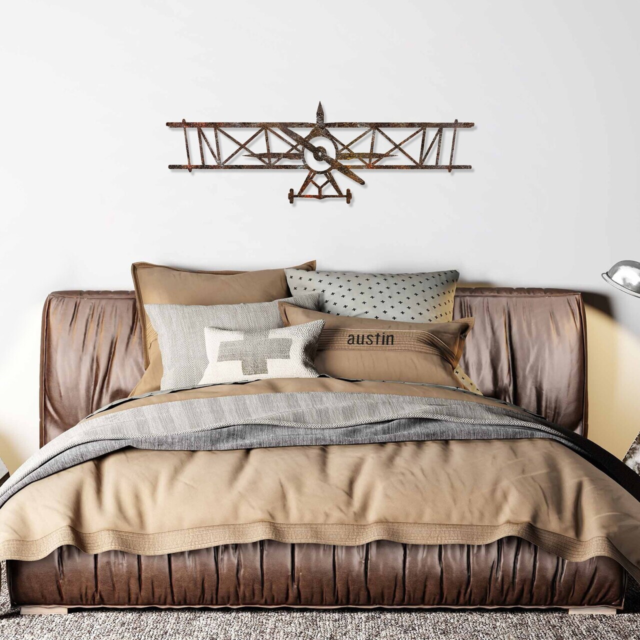 Decoratiune de perete, Rusty Airplane, Dimensiune: 23 x 70 cm, Maro antichizat — imaginea 4