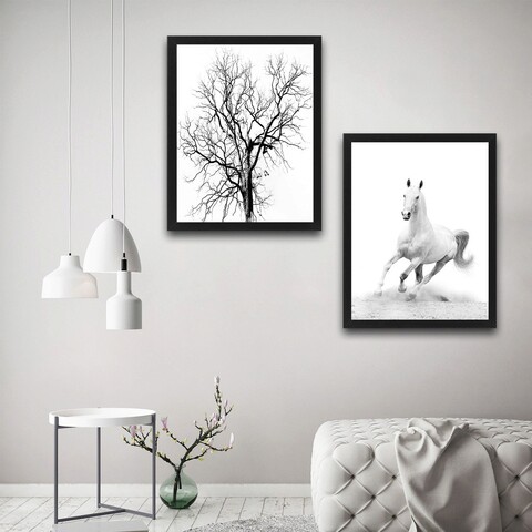 Set 2 tablouri decorative, white horse set, pal, hartie, multicolor