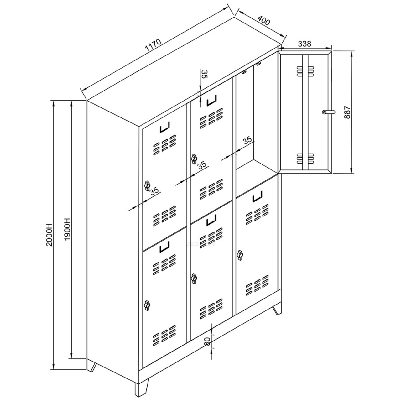 Dulap de depozitare cu incuietoare, Shelvoria, Js1014Sa, 117x200x40 cm, Otel, Gri / Galben