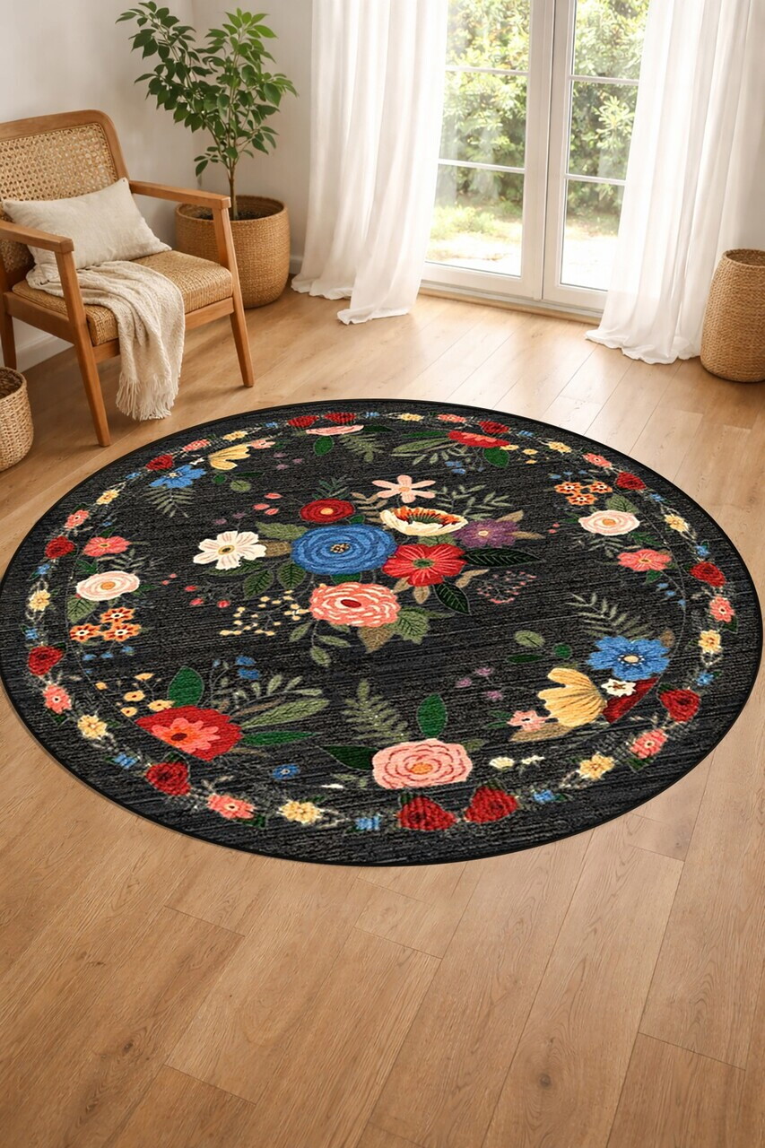 Covor, DC-7523-07, 200x200 cm, Poliester, Negru — imaginea 2