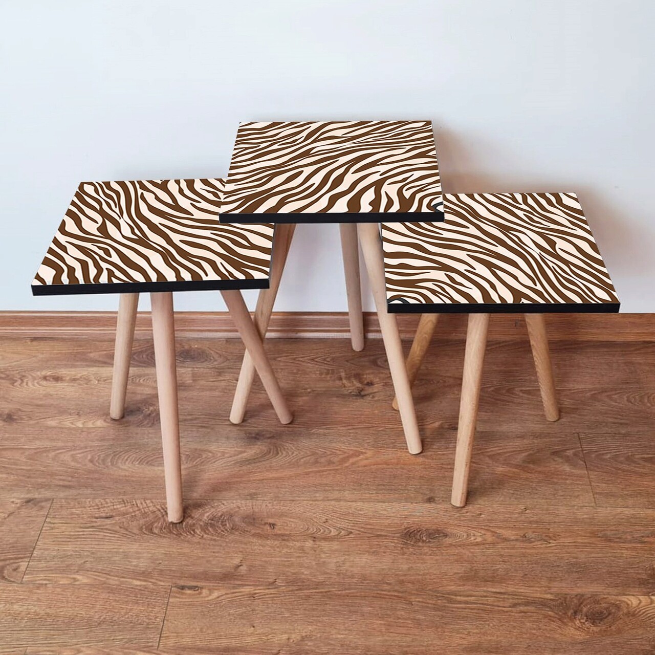 Set masute 3 piese, Leona, 3SHP150, Maro/Alb