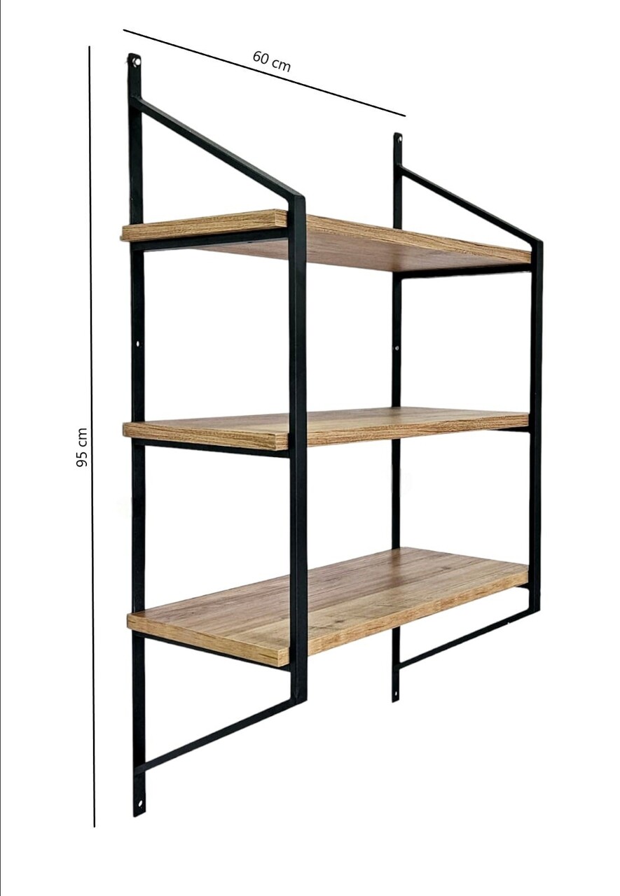 Raft de perete, Valovi, Raffy1, 60x95x28 cm, PAL, Negru / Pin Atlantic - 2 | YEO