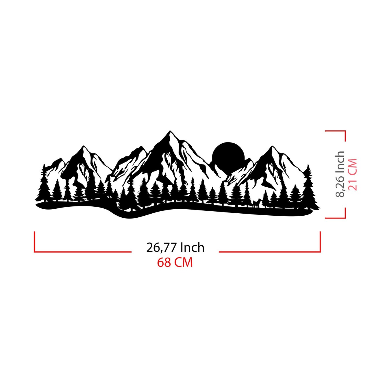 Decoratiune de perete, Mountain, metal, 68 x 21 cm, negru