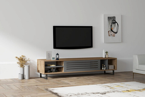 Comoda tv, puqa design, eray, 160x35x40 cm, pal, nuc / antracit