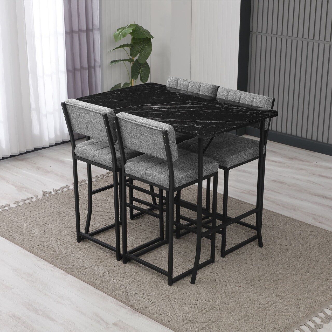 Set masa si 4 scaune de bar, Hanah Home, Retro, Gri/Negru - view 2