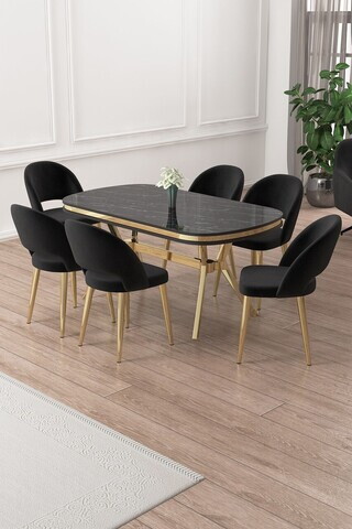 Set masa si scaune (7 piese), Hanah Home, Jita, Sonata / Auriu / Negru