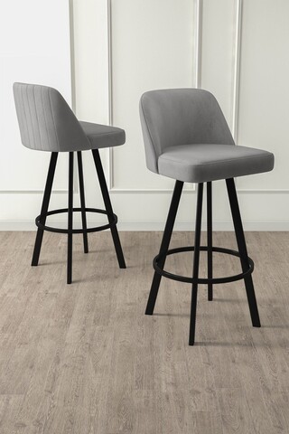 Set scaun de bar (6 bucăți), Charlotte, Atex, Gri/Negru