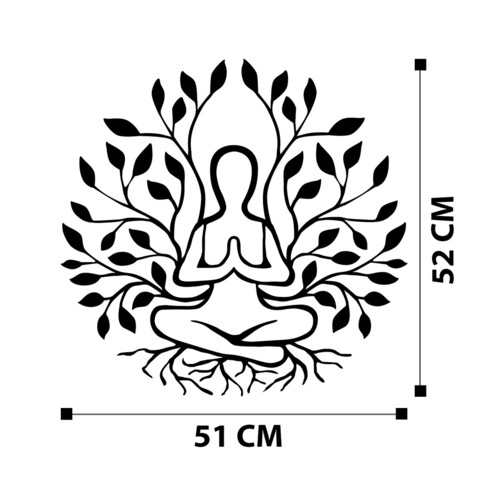 Decoratiune de perete, Yoga, Metal, Cadru: 100% LEMN (grosime: 3 cm), Negru