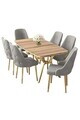 Set masa si scaune (7 piese), Hanah Home, Asel, Caspian / Auriu / Gri