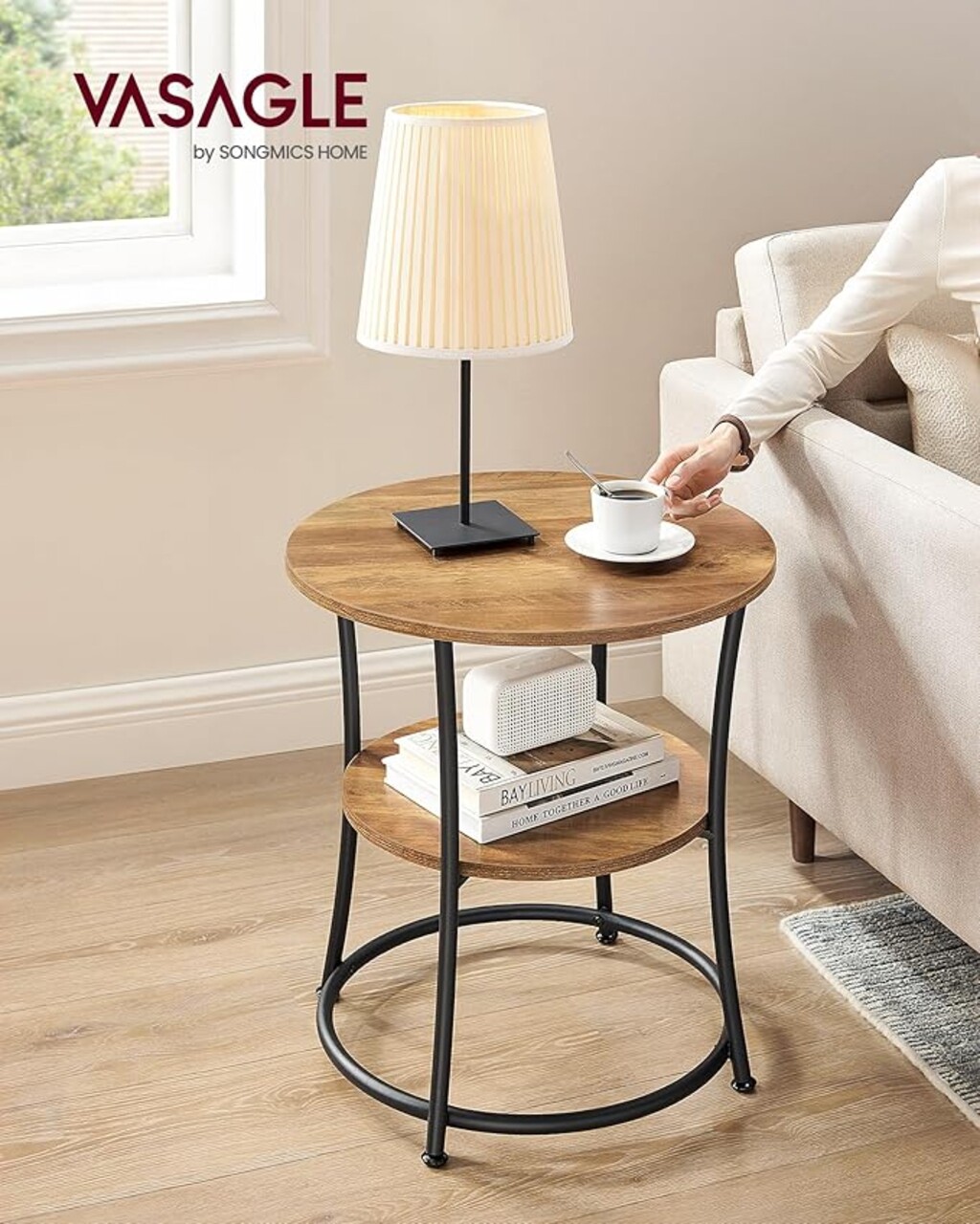 Masuta de cafea, Vasagle, Round, 55x55 cm, max 40 kg, PAL/otel, maro