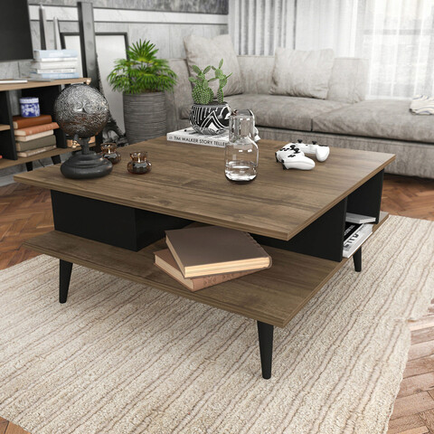 Masuta de cafea, retricy, akya, 89x89x44 cm, pal, nuc / negru