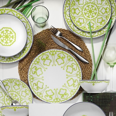 Serviciu de masa, 24 piese, kutahya porselen, zg24y243059663, portelan, alb/verde
