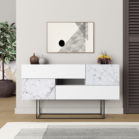 Consola, Decortie, Eros, 145 x 82 x 30 cm, pal melaminat/metal, alb/gri 145