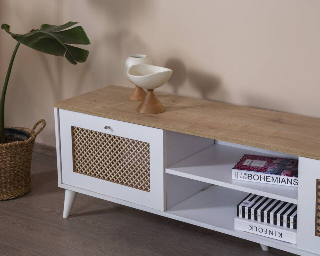 Comoda TV, Wolina, Goose, 55x180x41 cm, Stejar alb - 2 | YEO