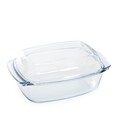 Vas de copt termorezistent cu capac Calde, Homla, 28x21.5x10 cm, 5 L, sticla borosilicata, transparent