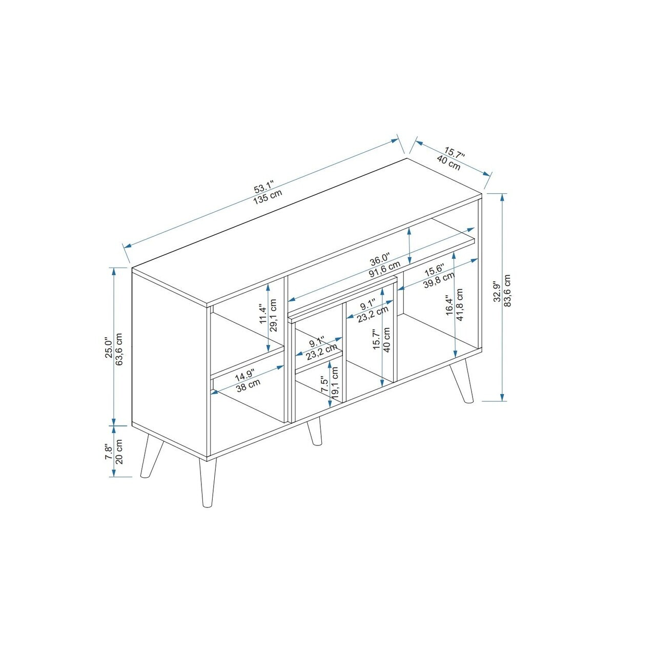 Consola, Hanah Home, Tuvas, 135x83.6x40 cm, PAL, Stejar Safir / Alb — imaginea 7