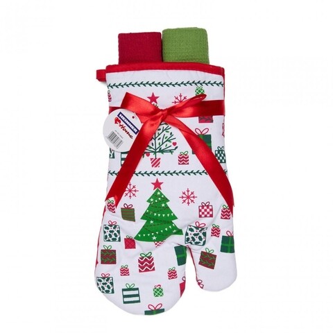 Set de bucatarie christmas, heinner, 3 piese, bumbac/poliester, alb