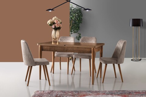 Set 4 scaune, Nmobb, Dallas 555, 50 x 90 x 49 cm, lemn/metal, maro/bej 555
