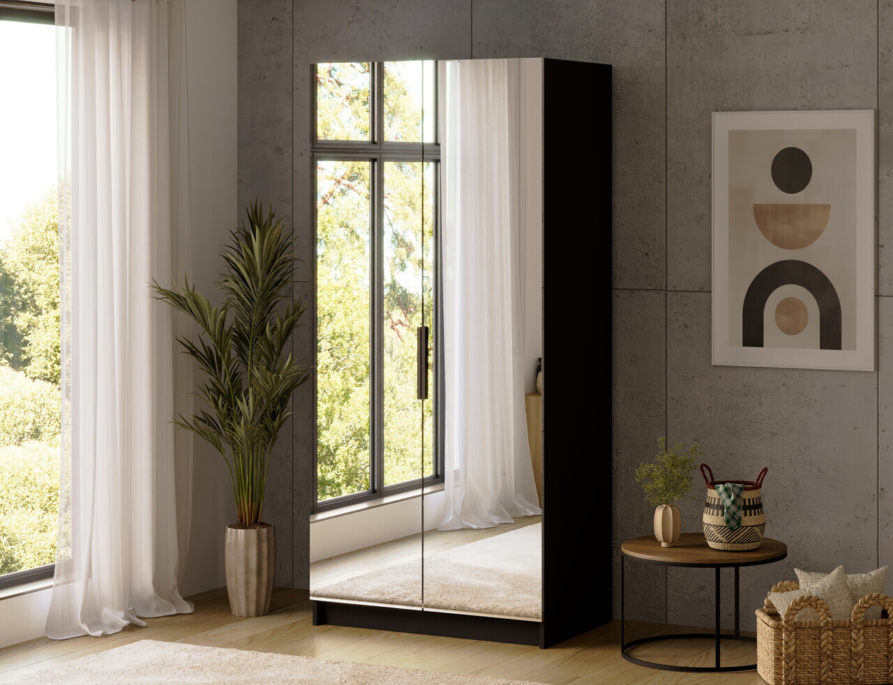 Dulap pentru haine cu oglinda ELTAP, BM2-SZA100, Mirtillo, 100x60x216 cm, PAL laminat, negru — imaginea 5