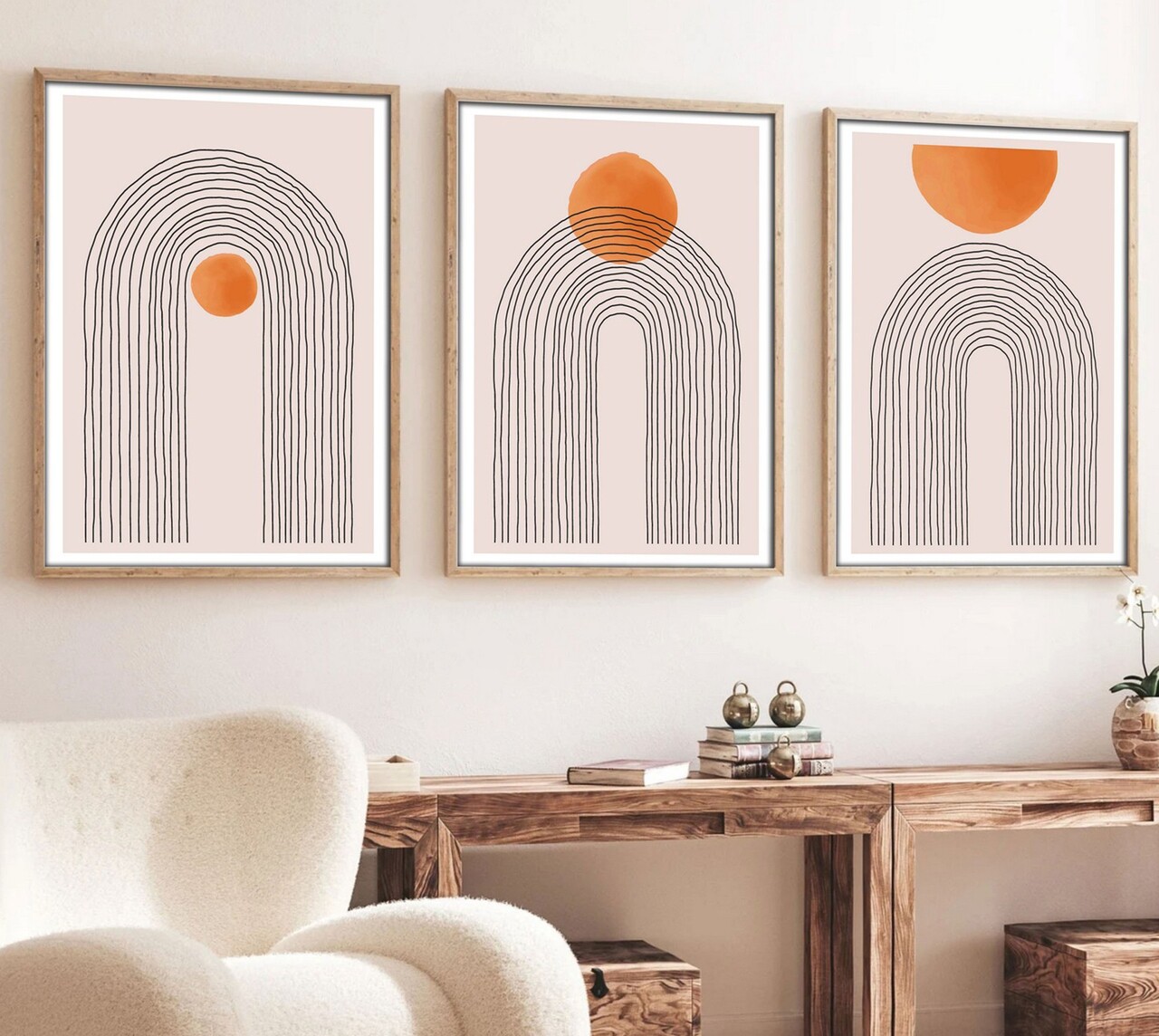 Set 3 tablouri decorative Huhu133 Cadru: 100% LEMN MASIV (Grosime: 25 cm) Multicolor