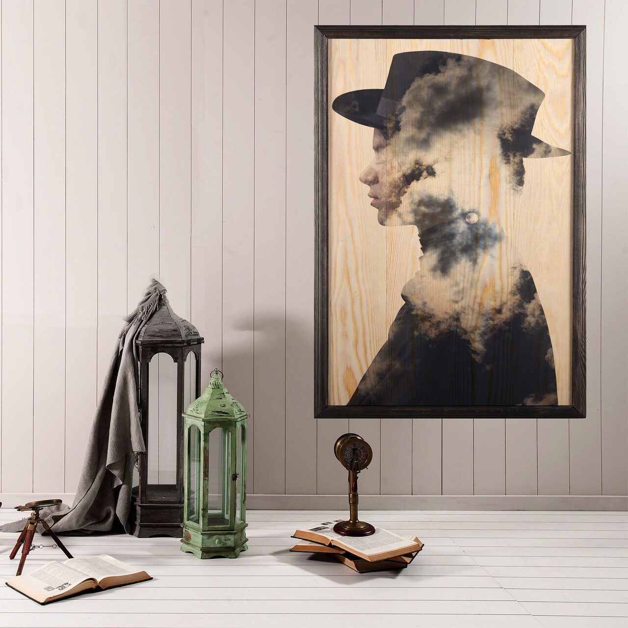 Tablou decorativ, Cloud Man, Lemn, Lemn, Multicolor