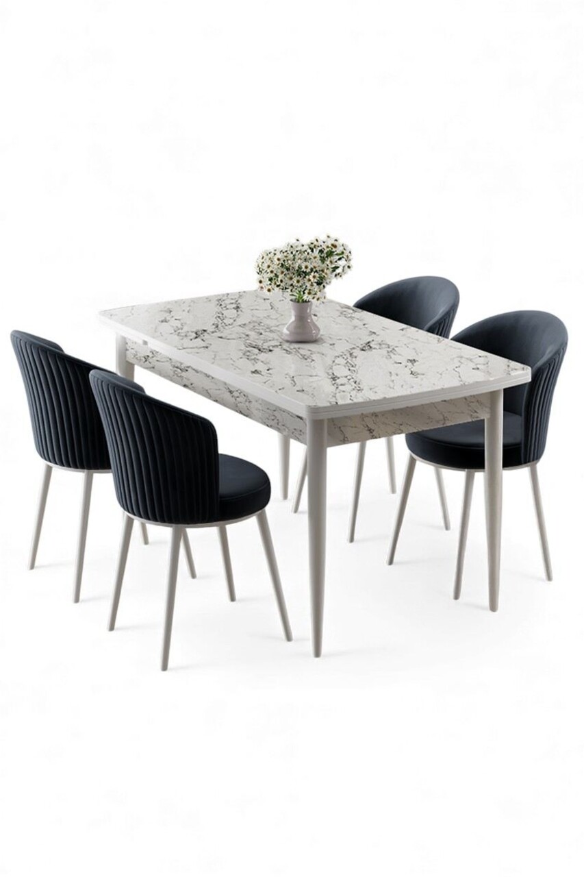 Set masa extensibila si scaune, Hanah Home, Asfel, MARMURĂ ALBĂ / ANTRACIT - view 2