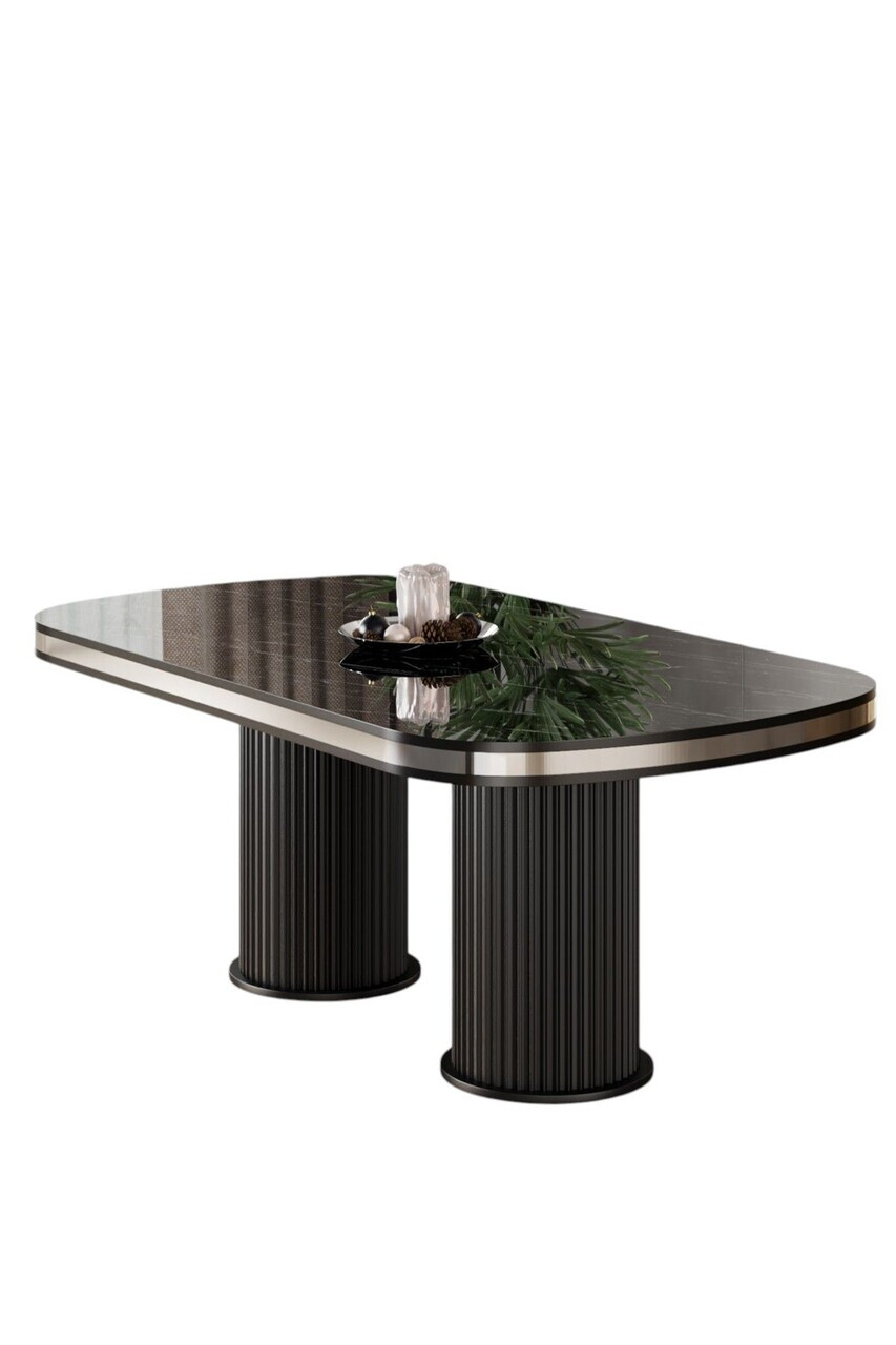 Masa, Hanah Home, Galya, 168x76x90 cm, Model de marmură neagră / Crom — imaginea 2